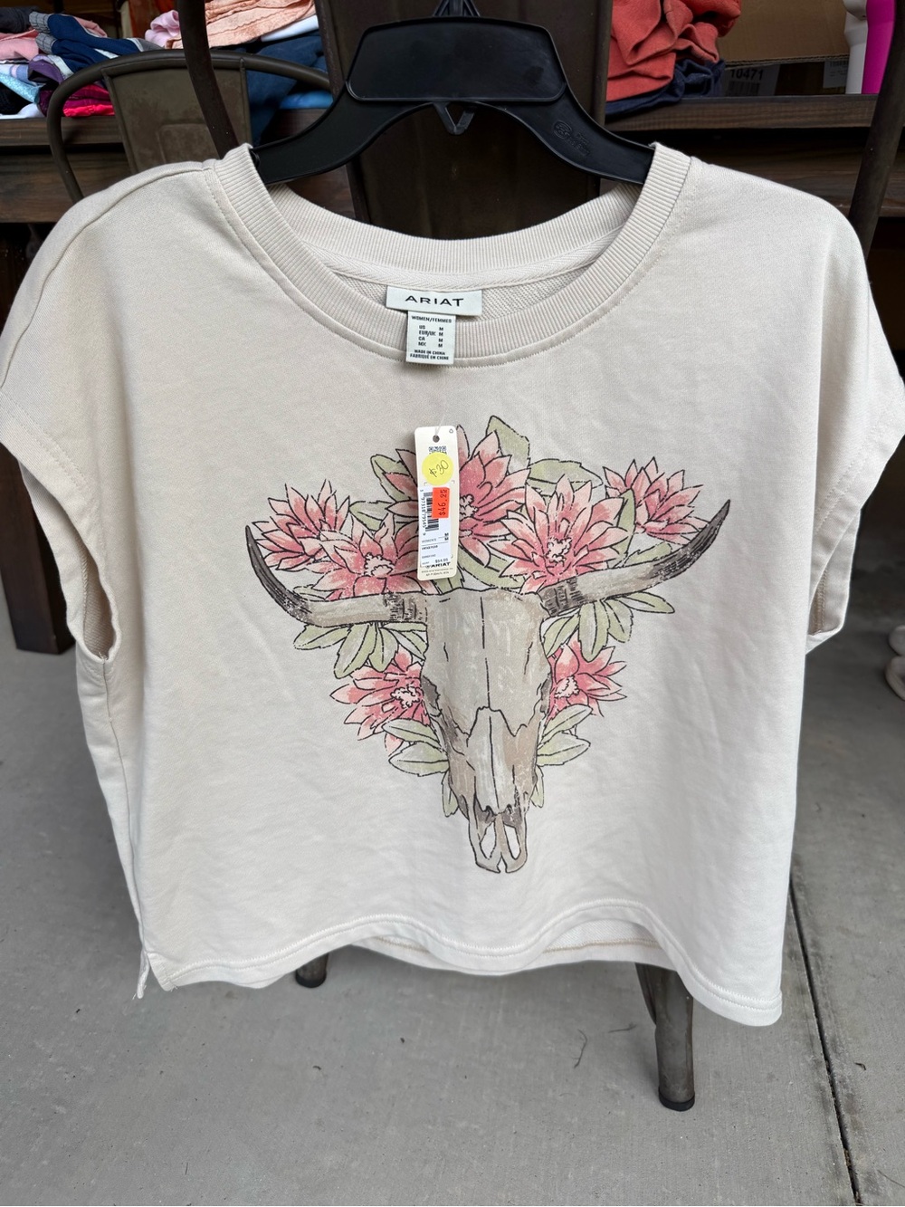 Ariat Cream Short-Sleeve Tee with Floral Bull Skull Graphic